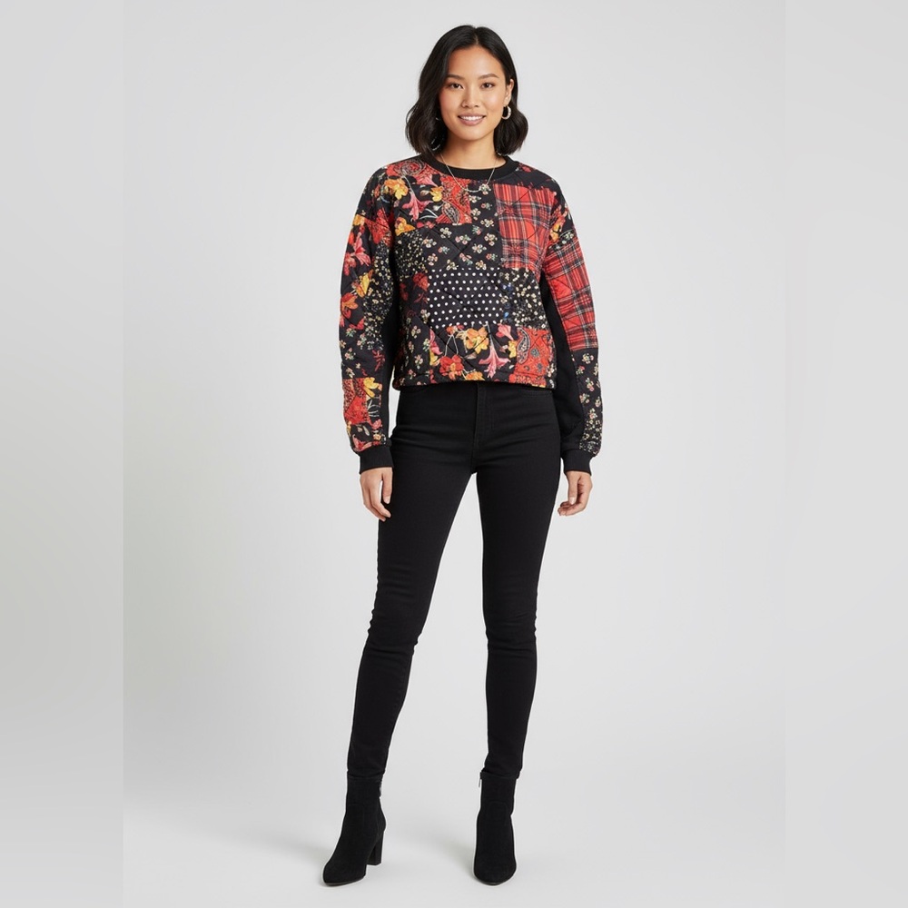 Zara Women's Multicolor Patchwork Sweatshirt